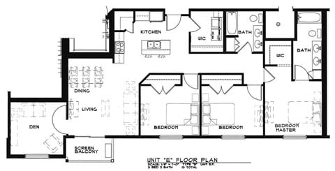 Floor plan for 3 beds, 2 baths, 1449 sqft
